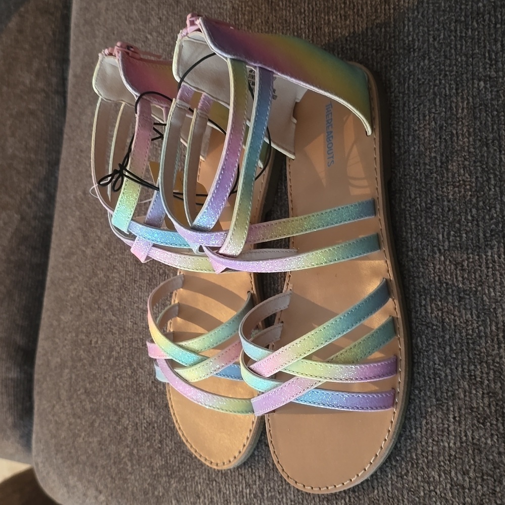 GIRLS RAINBOW MULTI COLORED BACK ZIPPERED SANDALS SIZE 2M